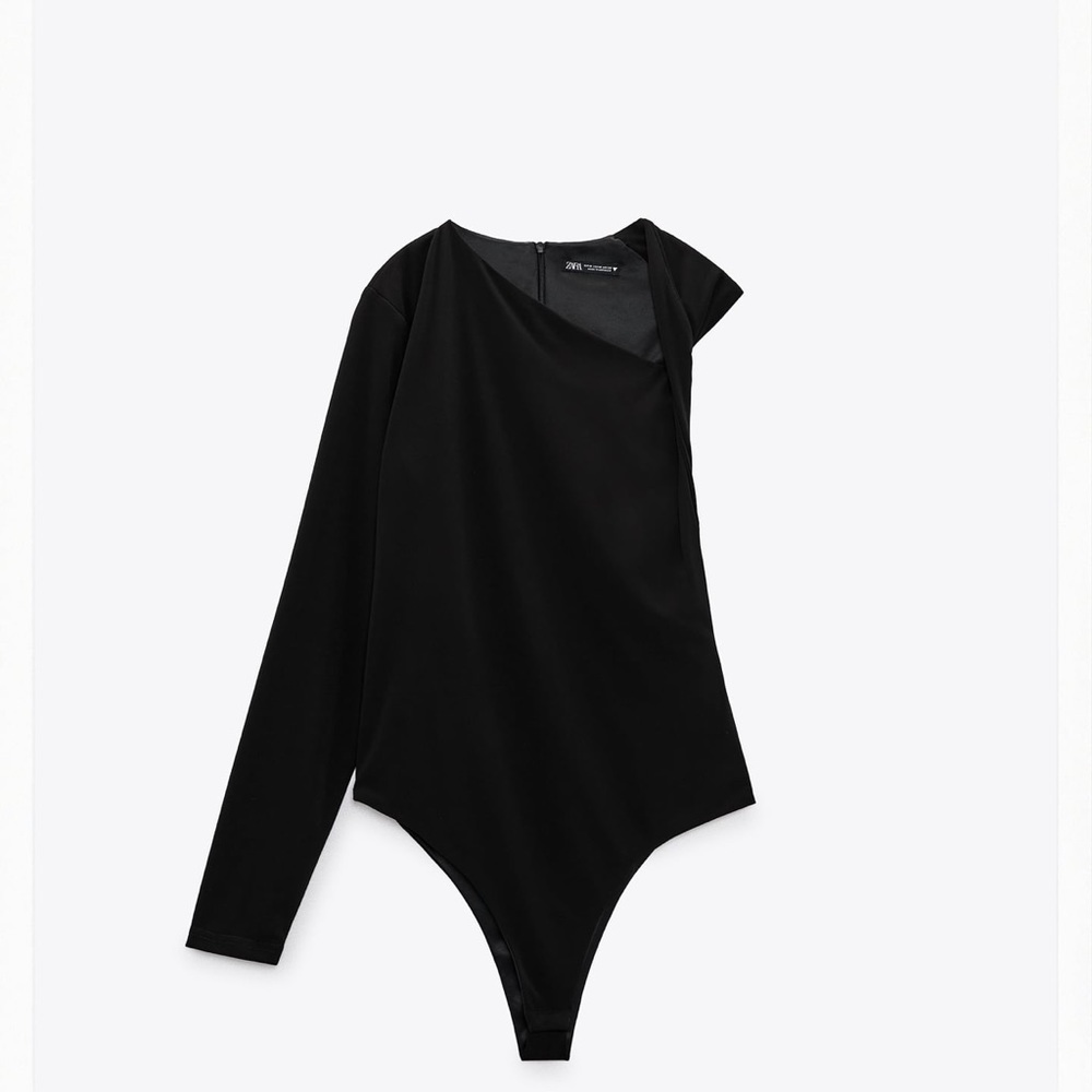 Asymmetrical bodysuit with back zipper